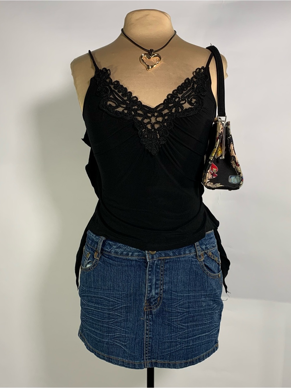Y2K Lvl X Black Lace Open Back Cami Top